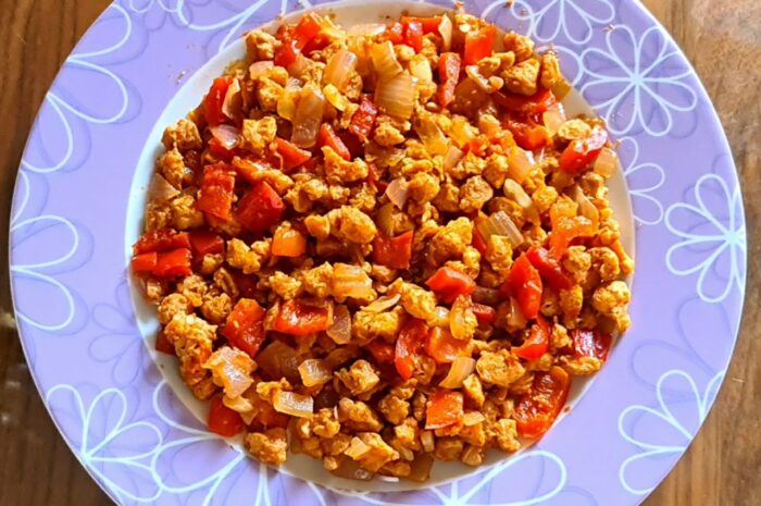 Soja texturizada con verduras fritas